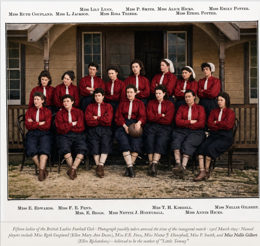 The British Ladies Football Club, 1895 — including Miss Ruth Coupland (Ellen Mary Ann Dunn)