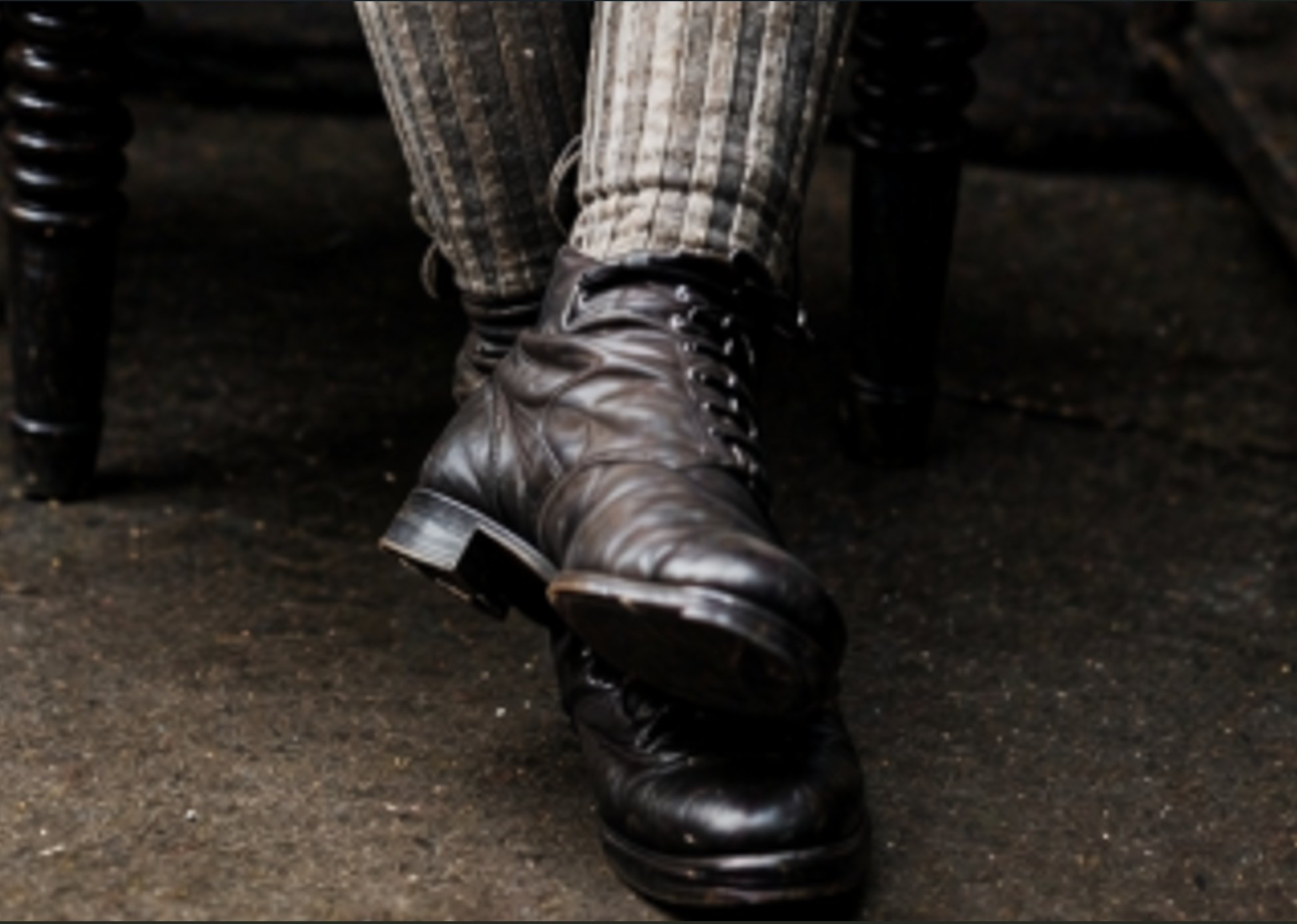 Detail of football boot — leather, close-stitched, laced to the ankle — BLFC 1895
