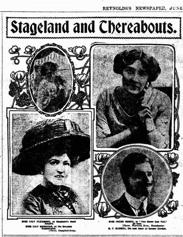 Lily Flexmore — Reynolds's Newspaper, Stageland and Thereabouts, June 1911