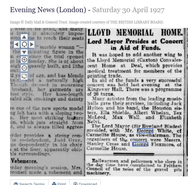 Evening News April 30th, 1927 — Lloyd Memorial Home concert — George Flexmore named as organiser