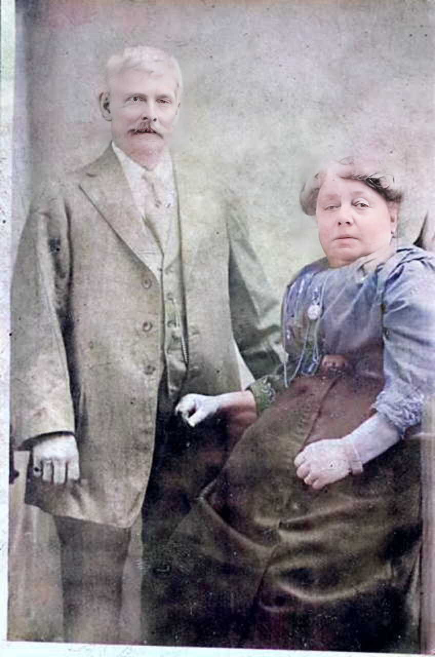 John Dunn and Ellen Mary Dunnell — Ellen's parents — colourised portrait