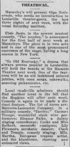 Kentucky Irish American January 25th, 1908 — Lily Flexmore Louisville