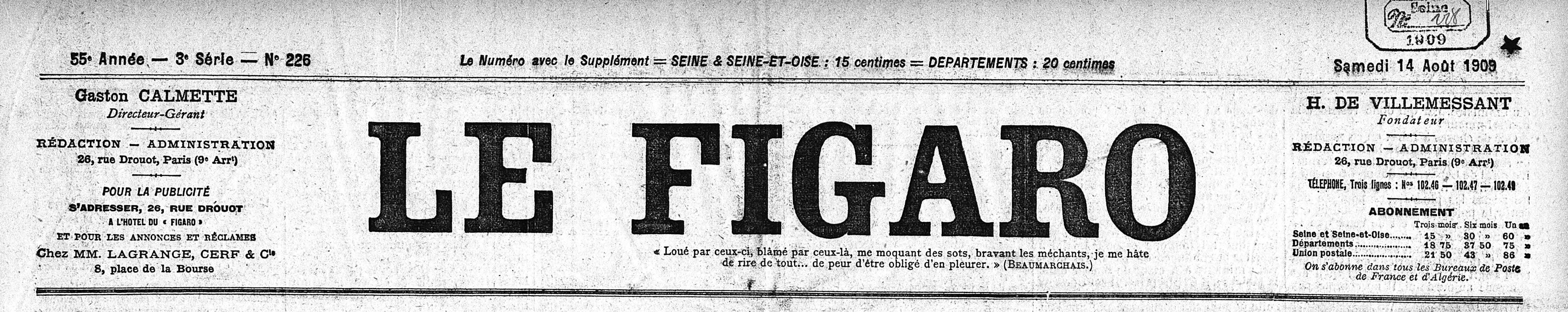 Le Figaro Marigny Paris August 14th, 1909