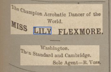 Lily Flexmore R. Voss agent advert May 6th, 1898